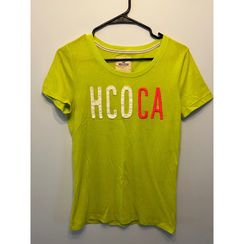 Y2K Hollister California Neon Lime Green HCO CA Graphic Tee Shirt Large